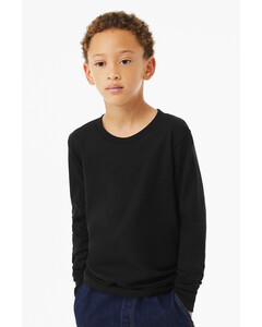 Bella + Canvas 3501YCVC Black-Youth Heather CVC Long Sleeve Tee Black