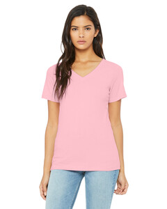 Bella + Canvas 6405 Pink-Women's Relaxed Jersey Short Sleeve V-Neck T-Shirt Pink