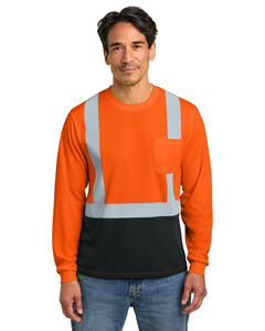 CornerStone CS207 Orange-ANSI 107 Class 2 Long Sleeve Mesh Blocked Tee Orange