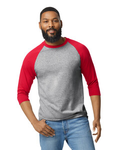 Gildan 5700 Red-Heavy Cotton  3/4-Sleeve Raglan T-Shirt Red