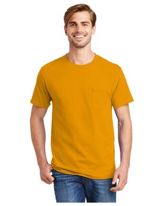 100% Cotton T-Shirt with Pocket Yellow Hanes 5590 Yellow