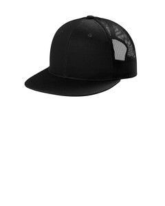 Port Authority C407 Black-Snapback Flat Bill Trucker Cap Black
