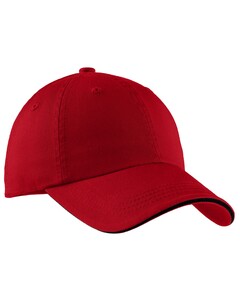 Sandwich Bill Cap with Striped Closure. Red Port Authority C830 Red