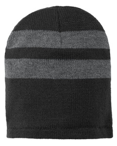 Port Authority C922 Black-Fleece-Lined Striped Beanie Cap Black