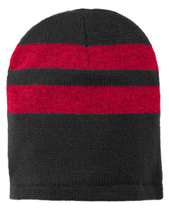 Port Authority C922 Red-Fleece-Lined Striped Beanie Cap Red