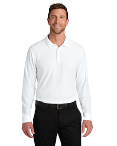 Port Authority K200LS White-Wearever Signature Pique Long Sleeve Polo White