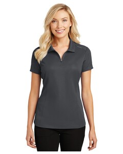 Port Authority L580 Gray-Women's Pinpoint Mesh Zip Polo Shirt Gray