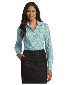 Women's Long Sleeve Gingham Easy Care Shirt Green Port Authority L654 Green
