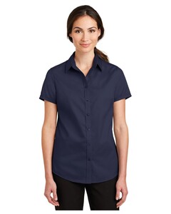 Women's Short Sleeve SuperPro Twill Shirt Navy Port Authority L664 Navy