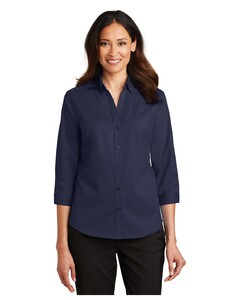 Women's 3/4-Sleeve SuperPro Twill Shirt Navy Port Authority L665 Navy