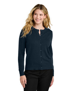 Women's Easy Care Crewneck Cardigan Sweater Navy Port Authority LSW2870 Navy