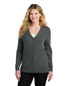 Women's Easy Care Button-Up Cardigan Sweater Gray Port Authority LSW4150 Gray