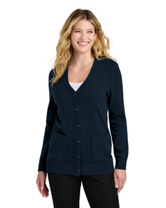 Women's Easy Care Button-Up Cardigan Sweater Navy Port Authority LSW4150 Navy