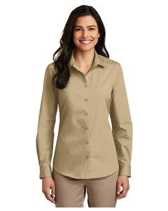 Women's Long Sleeve Carefree Poplin Shirt. Brown Port Authority LW100 Brown