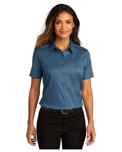 Women's Short Sleeve SuperPro React Twill Shirt Navy Port Authority LW809 Navy