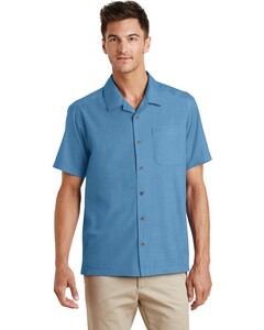 Textured Camp Shirt. Blue-Green Port Authority S662 Blue-Green
