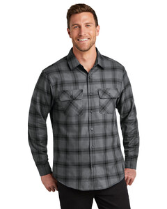 Port Authority W668 Gray-Plaid Flannel Shirt Gray