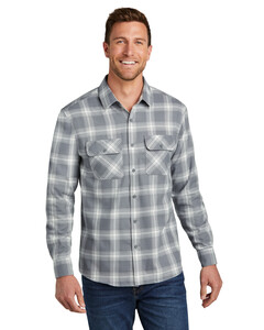 Port Authority W668 Gray-Plaid Flannel Shirt Gray