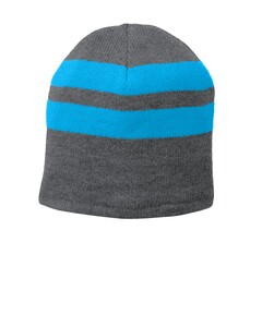 Port & Co C922 Gray-Fleece-Lined Striped Beanie Cap Gray