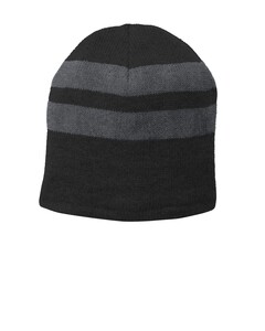Port & Co C922 Black-Fleece-Lined Striped Beanie Cap Black
