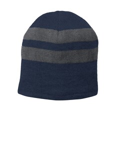 Port &amp; Co C922 Navy-Fleece-Lined Striped Beanie Cap Navy