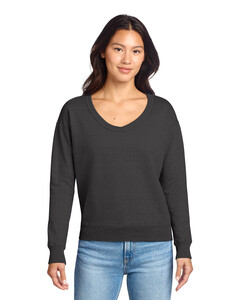 Port & Co LPC098V Gray-Ladies Beach Wash Garment-Dyed V-Neck Sweatshirt Gray