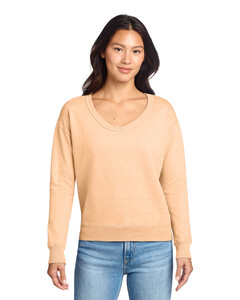 Port & Co LPC098V Pink-Ladies Beach Wash Garment-Dyed V-Neck Sweatshirt Pink