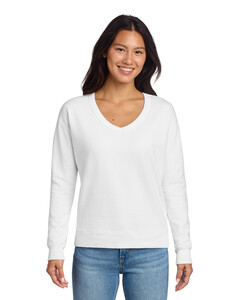 Port & Co LPC098V White-Ladies Beach Wash Garment-Dyed V-Neck Sweatshirt White