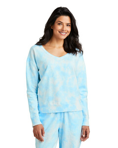 Port & Co LPC140V Tie-Dyed-Women's Beach Wash Cloud Tie-Dye V-Neck Sweatshirt Tie-Dyed