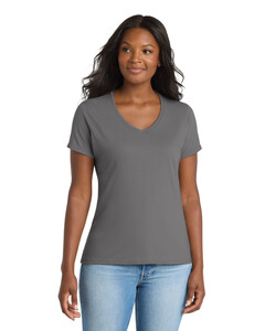 Port & Co LPC381V Gray-Women's Essential Blended Performance V-Neck T-Shirt Gray