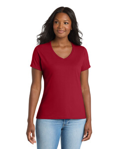 Port &amp; Co LPC381V Red-Women&#x27;s Essential Blended Performance V-Neck T-Shirt Red