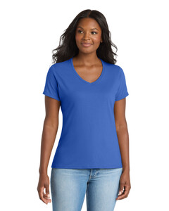 Port &amp; Co LPC381V Blue-Women&#x27;s Essential Blended Performance V-Neck T-Shirt Blue