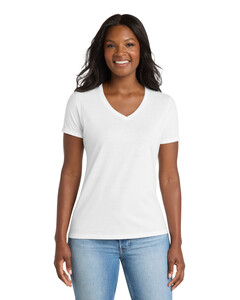 Port & Co LPC381V White-Women's Essential Blended Performance V-Neck T-Shirt White