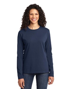 Port &amp; Co LPC54LS Navy-Women&#x27;s Long Sleeve 5.4-oz 100% Cotton T-Shirt Navy