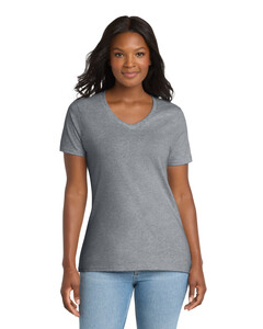 Port &amp; Co LPC54V Gray-Women&#x27;s 5.4-oz 100% Cotton V-Neck T-Shirt Gray