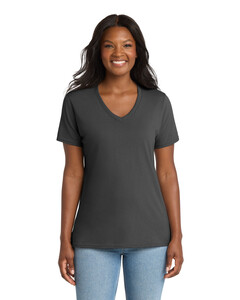 Port & Co LPC54V Gray-Women's 5.4-oz 100% Cotton V-Neck T-Shirt Gray