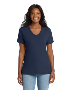 Port &amp; Co LPC54V Navy-Women&#x27;s 5.4-oz 100% Cotton V-Neck T-Shirt Navy