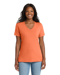 Port &amp; Co LPC54V Orange-Women&#x27;s 5.4-oz 100% Cotton V-Neck T-Shirt Orange