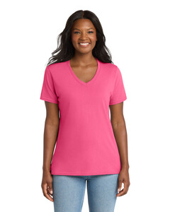 Port & Co LPC54V Pink-Women's 5.4-oz 100% Cotton V-Neck T-Shirt Pink