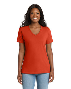 Port & Co LPC54V Orange-Women's 5.4-oz 100% Cotton V-Neck T-Shirt Orange