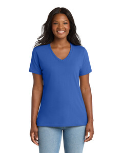 Port & Co LPC54V Blue-Women's 5.4-oz 100% Cotton V-Neck T-Shirt Blue