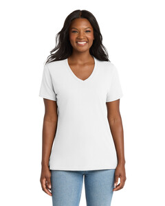 Port & Co LPC54V White-Women's 5.4-oz 100% Cotton V-Neck T-Shirt White