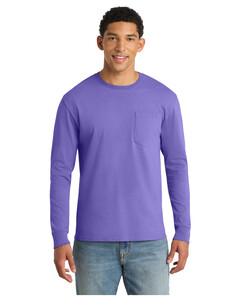 Port & Co PC099LSP Purple-Essential Pigment-Dyed Long Sleeve Pocket T-Shirt Purple