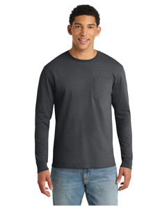 Port & Co PC099LSP Gray-Essential Pigment-Dyed Long Sleeve Pocket T-Shirt Gray