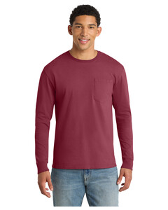 Port & Co PC099LSP Maroon-Essential Pigment-Dyed Long Sleeve Pocket T-Shirt Maroon