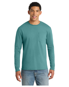 Port & Co PC099LSP Blue-Green-Essential Pigment-Dyed Long Sleeve Pocket T-Shirt Blue-Green