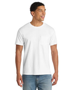 Port &amp; Co PC099P White-Essential Pigment-Dyed Pocket T-Shirt White