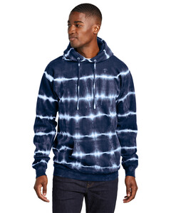 Port & Co PC143 Navy-Allover Stripe Tie-Dye Fleece Hoodie Navy