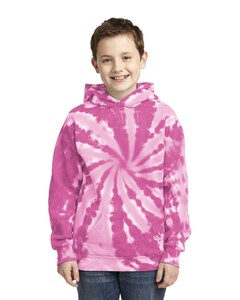 Port & Co PC146Y Pink-Youth Essential Tie-Dye Pullover Hoodie Pink