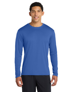Port &amp; Co PC380LS Blue-Long Sleeve Performance T-Shirt Blue